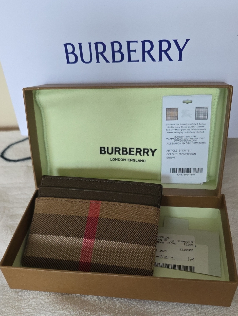 NWT Authentic Burberry Card Holder - Complete Set (Ebony Brown).